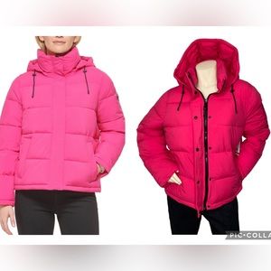 CALVIN KLEIN Fuchsia Pink Water Resistant Removable Hood Puffer Jacket Coat, XL